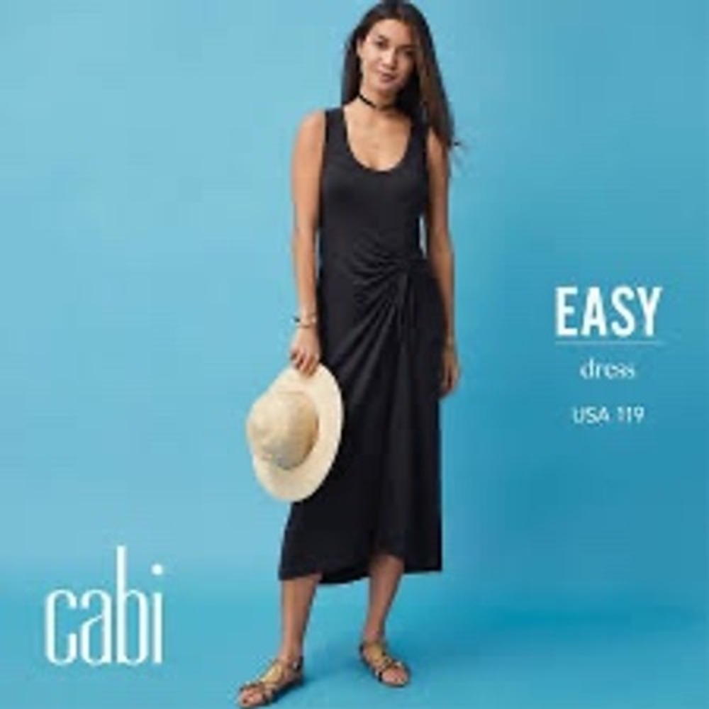 Cabi Easy Dress Side Knot Cinched Waist Midi Size Large Black Womens
